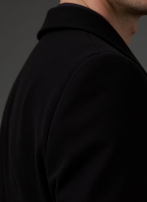 Detailed shot of the tailored virgin wool blazer fabric and stitching